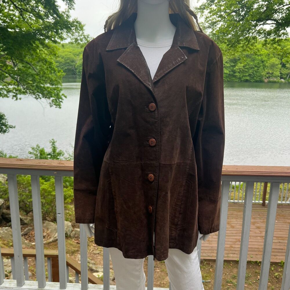 Vintage Y2K Highway Brown Leather Jacket 2X Retro 90s Forest Goblin Indie Grunge